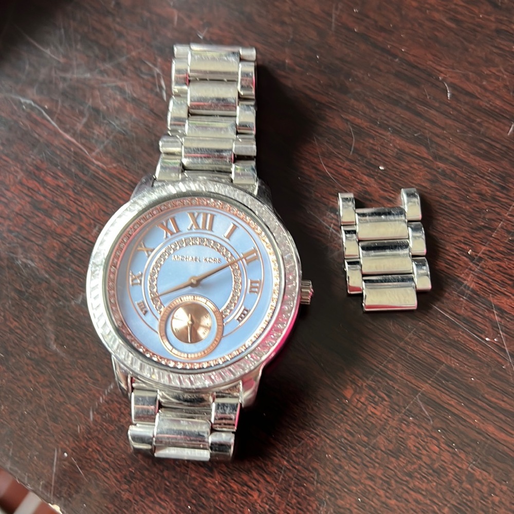 Silver and blue Michael Kors watch